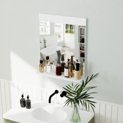 Miroir de salle de bain mural avec étagère intégrée - dim. 50 x 12 x 60 cm - blanc