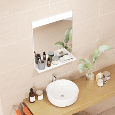 Miroir de salle de bain mural avec étagère intégrée - dim. 50 x 12 x 60 cm - blanc