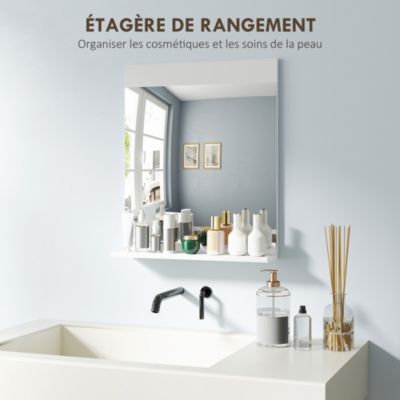 Miroir de salle de bain mural avec étagère intégrée - dim. 50 x 12 x 60 cm - blanc