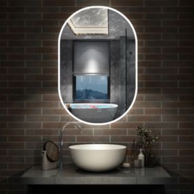 Miroir de salle de bain ovale 50x90cm, mémoire + dimmable + anti-buée, IP44, 6000K blanc froid, AICA SANITAIRE