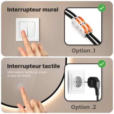 Miroir de salle de bain ovale chauffant et éclairé par LED 100x50cm avec cadre noir