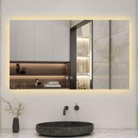 Miroir de salle de bain rétro-éclairé sans cadre 80x60cm, Tricolore + Anti-buée + Mémoire + Dimmable, AICA SANITAIRE