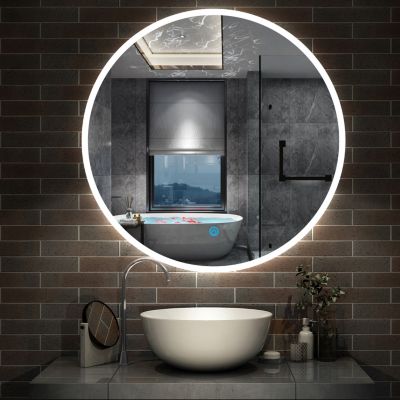 Miroir de salle de bain rond 120x120cm LED tricolore anti-buée + mémoire + dimmable, AICA SANITAIRE