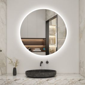 Miroir de salle de bain rond 60x60cm LED tricolore anti-buée + mémoire + dimmable, AICA SANITAIRE