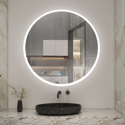 Miroir de salle de bain rond 60x60cm LED tricolore anti-buée + mémoire + dimmable, AICA SANITAIRE