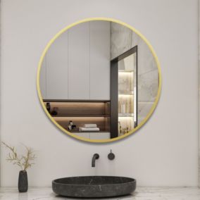 Miroir de salle de bain rond 70cm cadre doré mat, AICA SANITAIRE