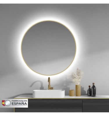 Miroir de Salle de Bain Rond avec Éclairage LED, Profil Latéral Noir, Lumière Froide (5700K) - Diamètre 60 cm - Modèle Sidney