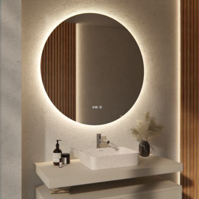 Miroir de salle de bain rond éclairé par LED 100 cm, antibuée, sans cadre