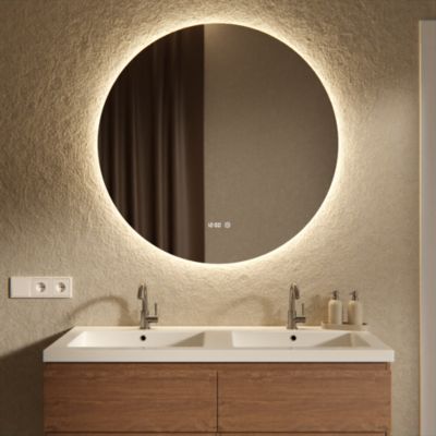 Miroir de salle de bain rond éclairé par LED 100 cm, antibuée, sans cadre