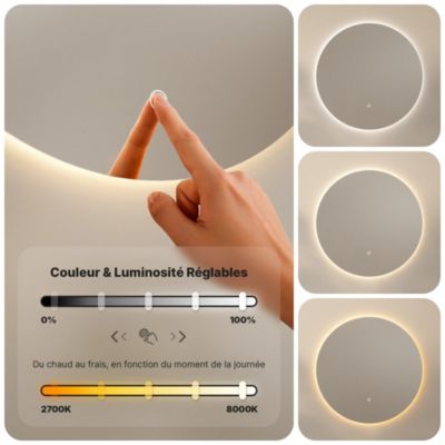 Miroir de salle de bain rond éclairé par LED 100 cm, antibuée, sans cadre