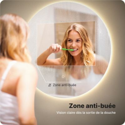Miroir de salle de bain rond éclairé par LED 100 cm, antibuée, sans cadre