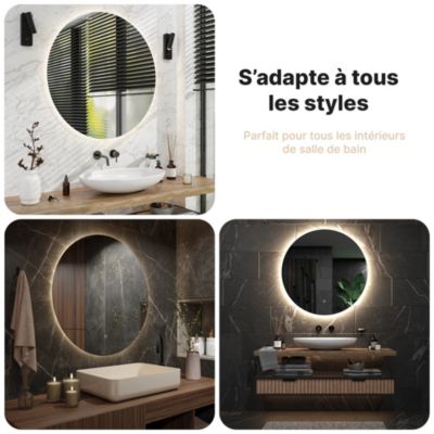Miroir de salle de bain rond éclairé par LED 100 cm, antibuée, sans cadre