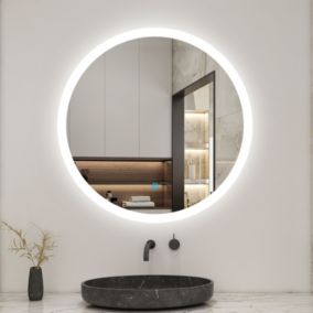 Miroir de salle de bain rond led 60 cm, anti buée Lumière blanche froid 6000K tactile mural, AICA SANITAIRE