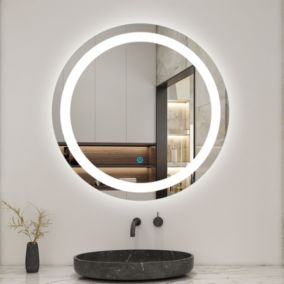 Miroir de salle de bain rond led 60 cm, anti buée Lumière blanche froid 6000K tactile mural, AICA SANITAIRE