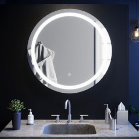 Miroir de Salle de Bain Rond Miroir LED 80cm Miroir Anti-buée avec éclairage intégré Blanc Froid Miroir Rond Mural SIRHONA