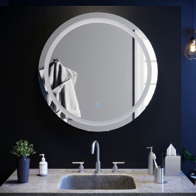 Miroir de Salle de Bain Rond Miroir LED 80cm Miroir Anti-buée avec éclairage intégré Blanc Froid Miroir Rond Mural SIRHONA