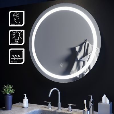 Miroir de Salle de Bain Rond Miroir LED 80cm Miroir Anti-buée avec éclairage intégré Blanc Froid Miroir Rond Mural SIRHONA