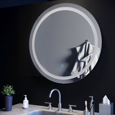 Miroir de Salle de Bain Rond Miroir LED 80cm Miroir Anti-buée avec éclairage intégré Blanc Froid Miroir Rond Mural SIRHONA