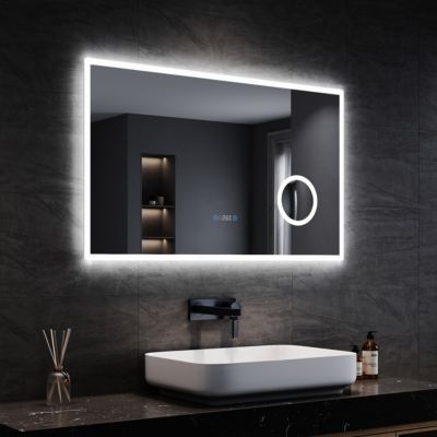 Miroir de salle de bain SIRHONA LED 1000x600x35mm, avec 3x amplificateur, tactile , affichage de l'heure, de la température