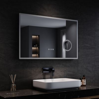 Miroir de salle de bain SIRHONA LED 1000x600x35mm, avec 3x amplificateur, tactile , affichage de l'heure, de la température