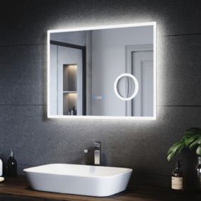 Miroir de salle de bain SIRHONA LED 800x600x35mm avec 3x amplificateur, tactile, affichage de la température de l'horloge