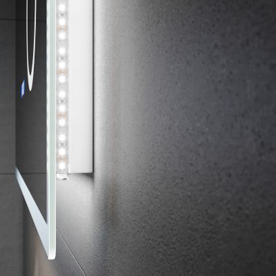 Miroir de salle de bain SIRHONA LED 800x600x35mm avec 3x amplificateur, tactile, affichage de la température de l'horloge