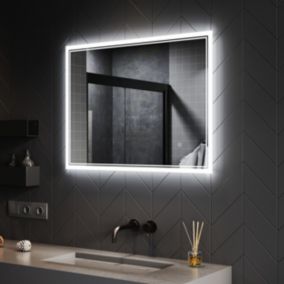 Miroir de salle de bain SIRHONA LED 800x600x35mm, fonction anti-buée, avec interrupteur tactile ou mural