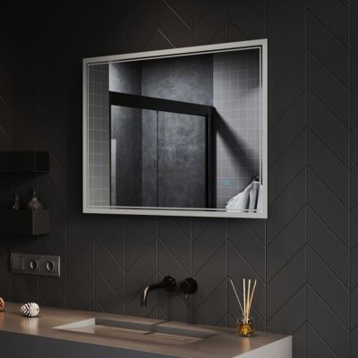 Miroir de salle de bain SIRHONA LED 800x600x35mm, fonction anti-buée, avec interrupteur tactile ou mural