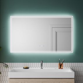 Miroir de salle de bain SIRHONA Miroir carré LED 1200x700x35mm avec tactile, Bluetooth,  affichage de l'horloge, de la température