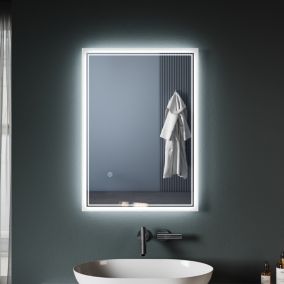 Miroir de salle de bain SIRHONA Miroir carré LED 700x500x35mm, fonction anti-buée, avec interrupteur tactile