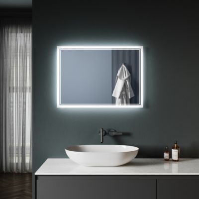 Miroir de salle de bain SIRHONA Miroir carré LED 700x500x35mm, fonction anti-buée, avec interrupteur tactile