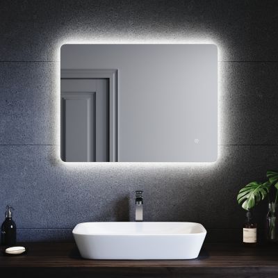 Miroir de salle de bain SIRHONA Miroir carré LED, économie d'énergie, 800x600x35mm, interrupteur tactile