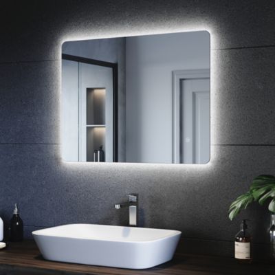 Miroir de salle de bain SIRHONA Miroir carré LED, économie d'énergie, 800x600x35mm, interrupteur tactile