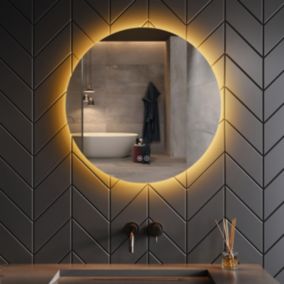 Miroir de salle de bain SIRHONA miroir rond LED, diamètre 600 mm, épaisseur 35 mm, interrupteur tactile