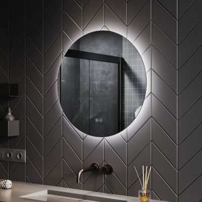 Miroir de salle de bain SIRHONA miroir rond LED, diamètre 600 mm, épaisseur 35 mm, interrupteur tactile