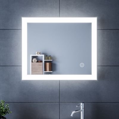 Miroir de Salle de Bains 60x50cm avec éclairage LED Miroir Cosmétiques Mural Lumière Illumination Commande par Effleurement