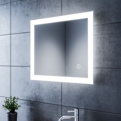 Miroir de Salle de Bains 60x50cm avec éclairage LED Miroir Cosmétiques Mural Lumière Illumination Commande par Effleurement