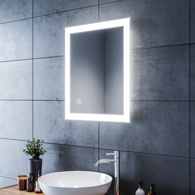 Miroir de Salle de Bains 60x50cm avec éclairage LED Miroir Cosmétiques Mural Lumière Illumination Commande par Effleurement