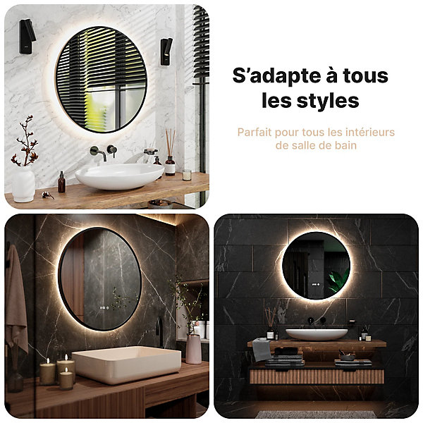 Miroir De Salle De Bain LED Rond, Ultrixe ø60cm Miroir De Salle De Bain Capteur Led Anti Bue Avec Bouton Tactile Intelligent Temprature De Couleur Rglable Facile Installer 64047100 Miroir De Salle De Bain LED Rond, Ultrixe ø60cm Miroir De Salle De Bain Capteur Led Anti Bue Avec Bouton Tactile Intelligent Temprature De Couleur Rglable Facile Installer 64047100