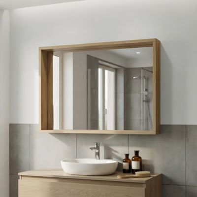 Miroir de salle de bains effet chêne massif l.90 x P.13 x H.65 cm, Cooke & Lewis Harmon