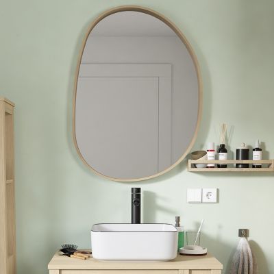 Miroir de salle de bains forme galet l.60 x H.80 cm, placage chêne, Thiam