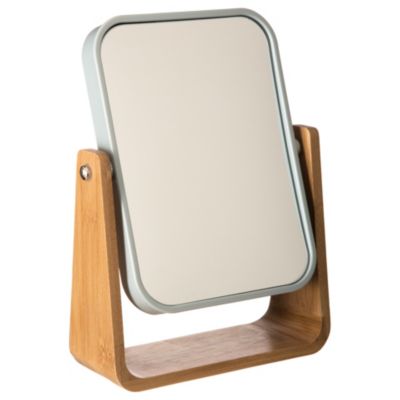 Miroir de salle de bains grossissant pivotant à poser blanc et bambou, 5Five