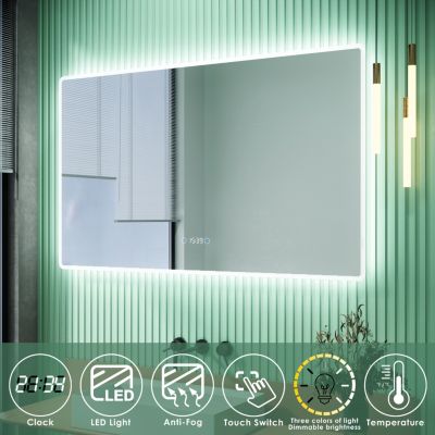 Miroir de Salle de Bains LED SIRHONA 1000 x 600 x 35mm - Trois températures de Couleur - Antibuée avec réglage de l'heure