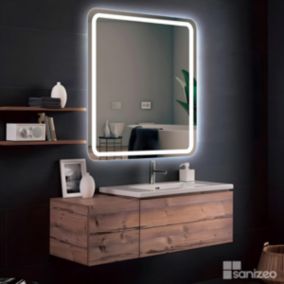 Miroir de Salle de Bains Lumineux Eclairage Intégré Led Frontal Bords Arrondis L70 x H80 cm CRISTALED Cosmo