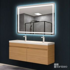 Miroir de Salle de Bains Lumineux Eclairage Intégré Led Frontal L100 x H80 cm Fonctions On/Off et Anti-Buée CRISTALED Magna