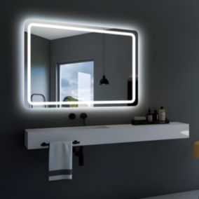 Miroir de Salle de Bains Lumineux Eclairage Intégré Led Frontal L100 x H80cm Fonctions On/Off et Anti-Buée CRISTALED Omega