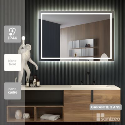 Miroir de Salle de Bains Lumineux Eclairage Intégré Led Frontal L120 x H80cm CRISTALED Equal