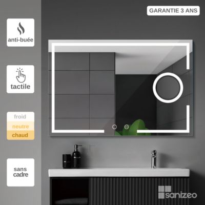 Miroir de Salle de Bains Lumineux Eclairage Intégré Tri Led Frontal L120 x H80 cm Fonctions On/Off et Anti-Buée CRISTALED Sigma