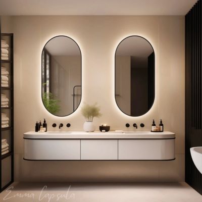 Miroir de Salle de Bains Lumineux Eclairage Intégré Tri Led Rétro éclairé L45xH90cm , On/Off et Anti-Buée, Noir Mat EMMA XPERTIALS