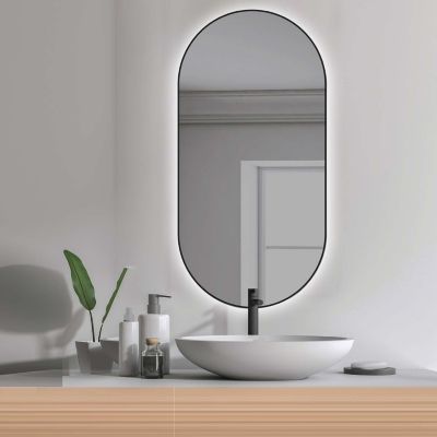Miroir de Salle de Bains Lumineux Eclairage Intégré Tri Led Rétro éclairé L45xH90cm , On/Off et Anti-Buée, Noir Mat EMMA XPERTIALS